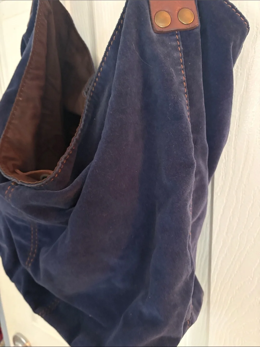 Lucky Brand hobo bag Deep Blue Velvet hardly used 2 inside pockets EXC